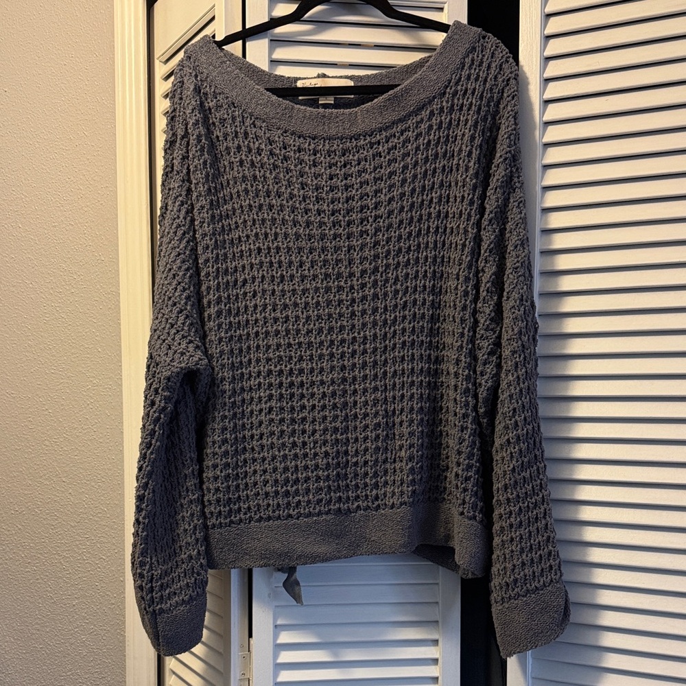 Vintage Havana Gray Off-the-Shoulder Waffle Knit Sweater